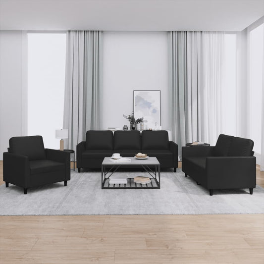 Sofa Set Black Faux leather 2-Seater Durable Sofa Set
