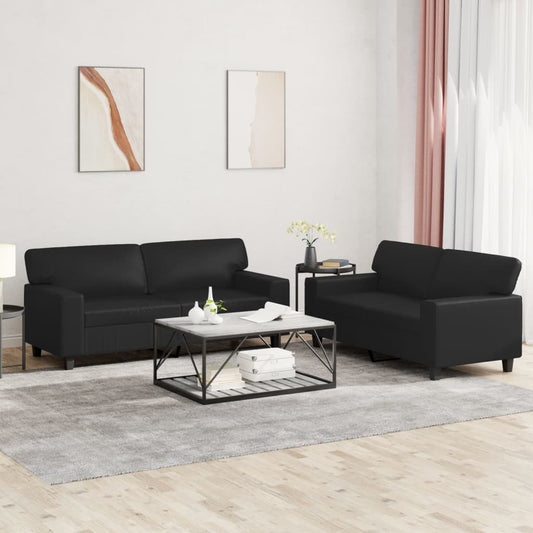 Sofa Set Black Faux leather, metal, plywood 2-Seater Sofa Set