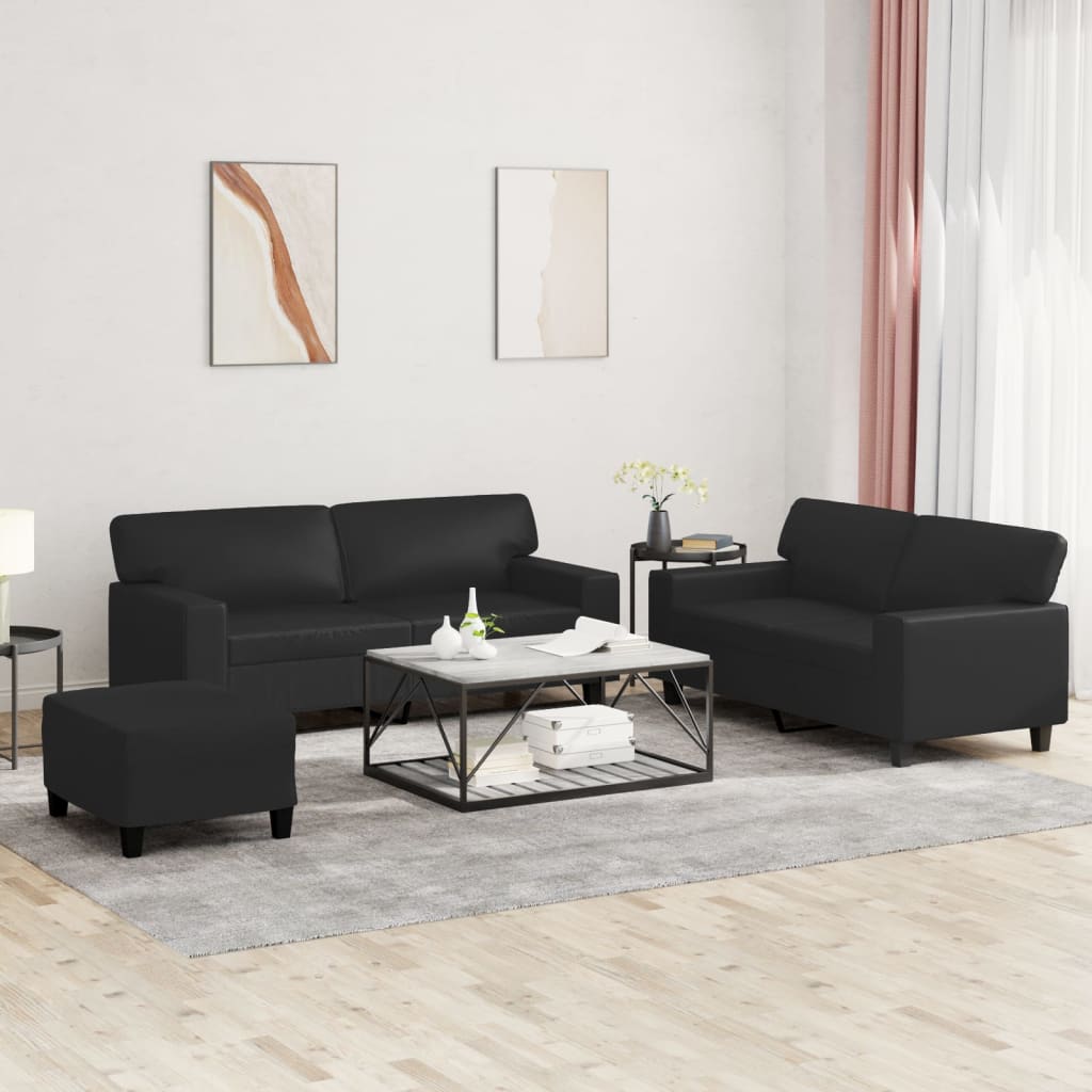 Sofa Set Black Faux leather 2-seater Sofa Set Rectangular