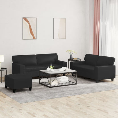 Sofa Set Black Faux leather 2-seater Sofa Set Rectangular