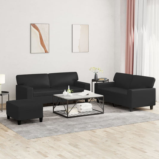 Sofa Set Black Faux leather 2-seater Sofa Set Rectangular