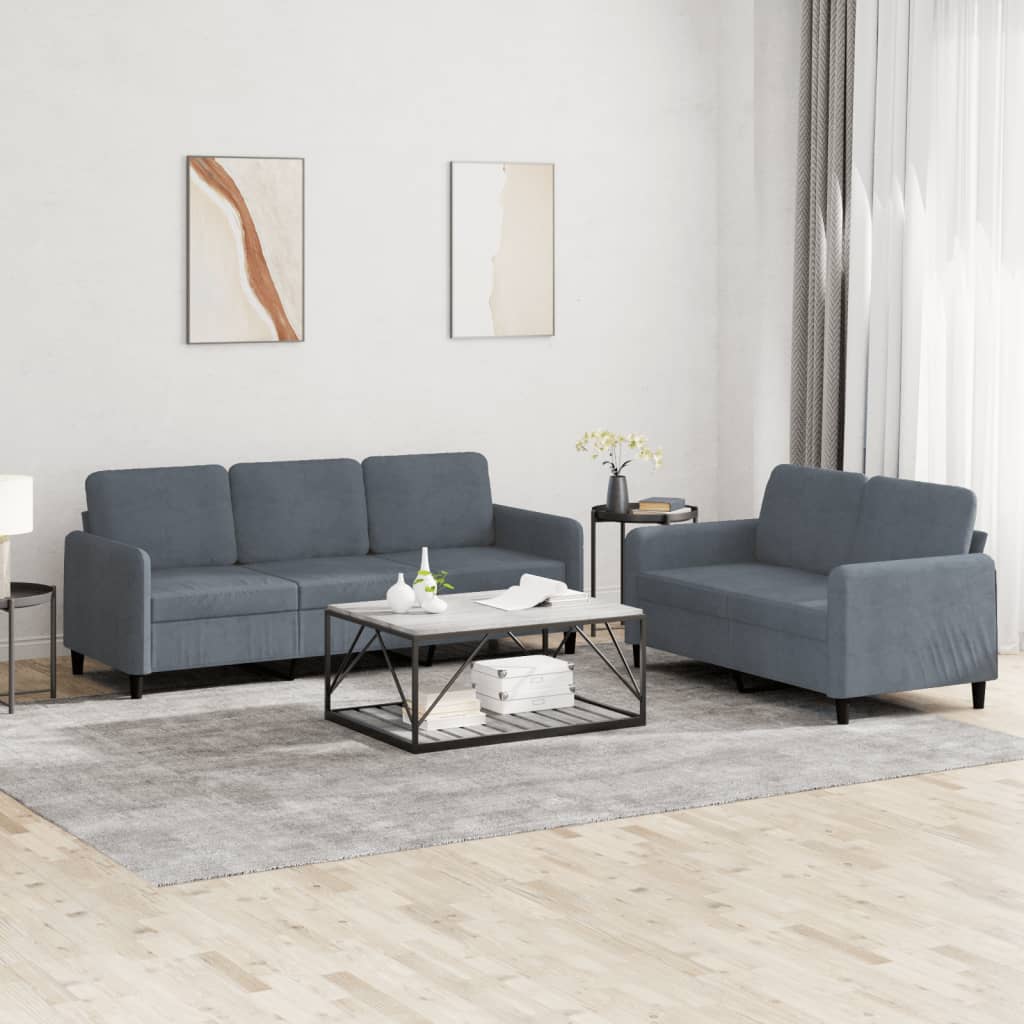 Sofa Set Dark grey Velvet (100% polyester), metal, textilene, plywood