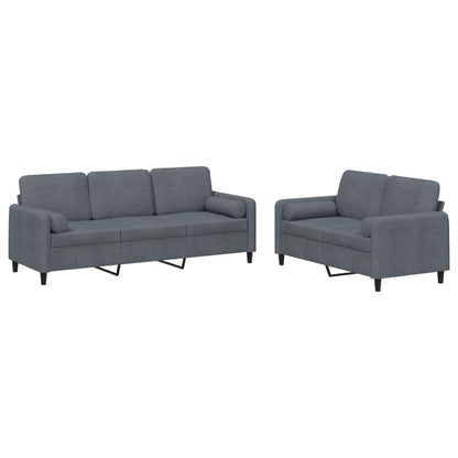 Sofa Set Dark Grey Velvet (100% polyester), metal, textilene, plywood