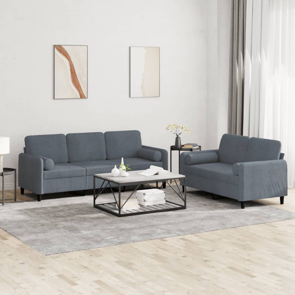 Sofa Set Dark Grey Velvet (100% polyester), metal, textilene, plywood