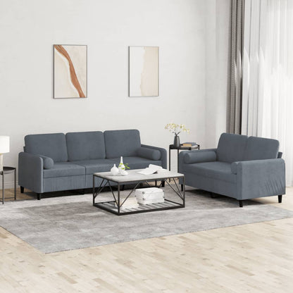 Sofa Set Dark Grey Velvet (100% polyester), metal, textilene, plywood