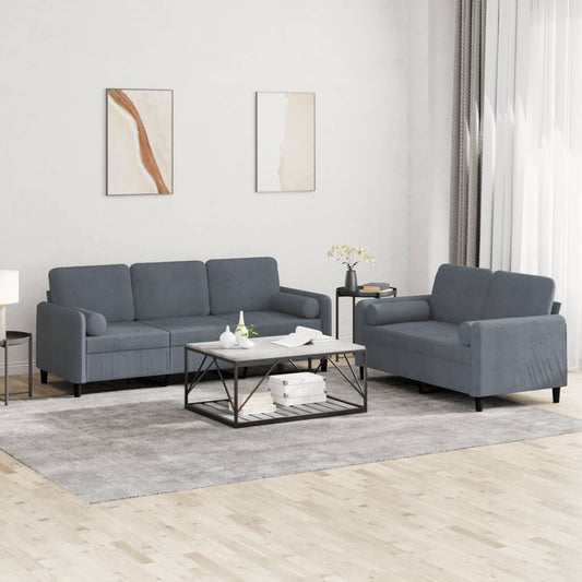 Sofa Set Dark Grey Velvet (100% polyester), metal, textilene, plywood