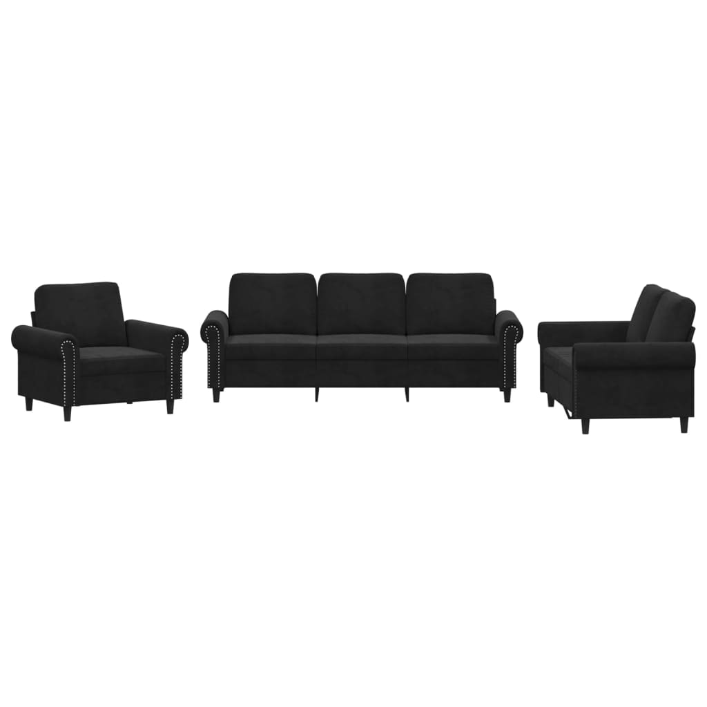 Sofa Set Black Velvet, Metal, Textilene, Plywood Modern Sofa Set