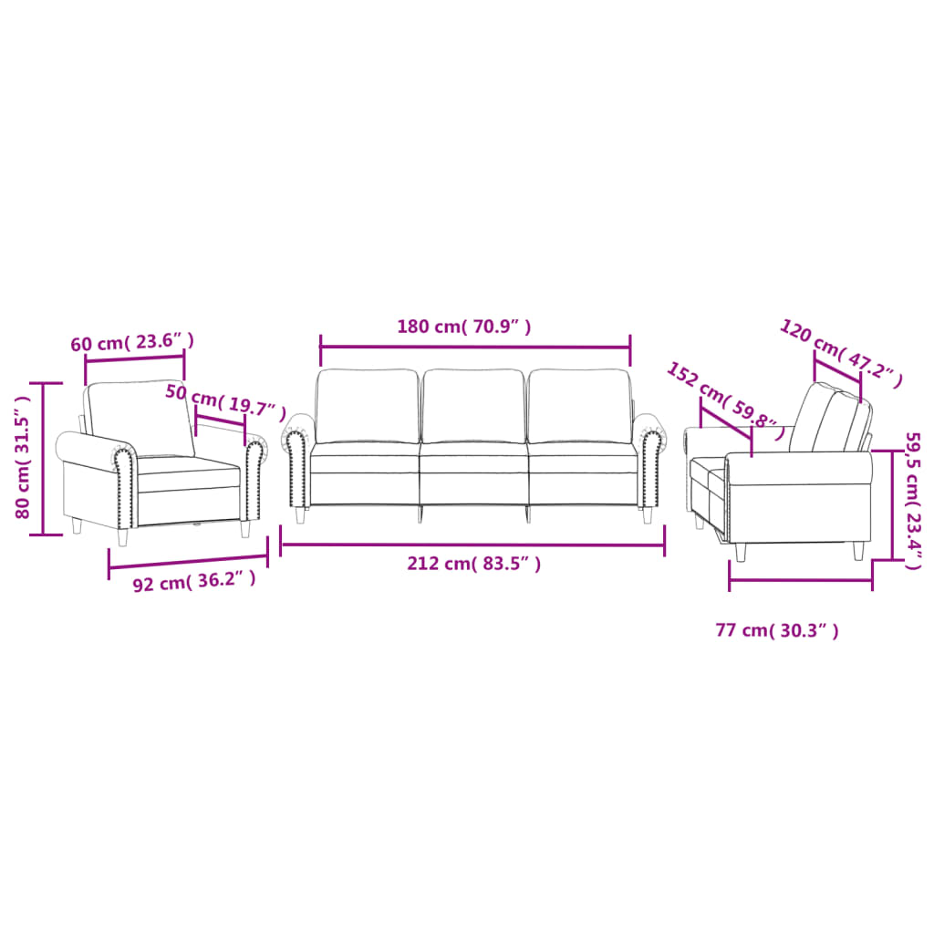 Sofa Set Black Velvet, Metal, Textilene, Plywood Modern Sofa Set