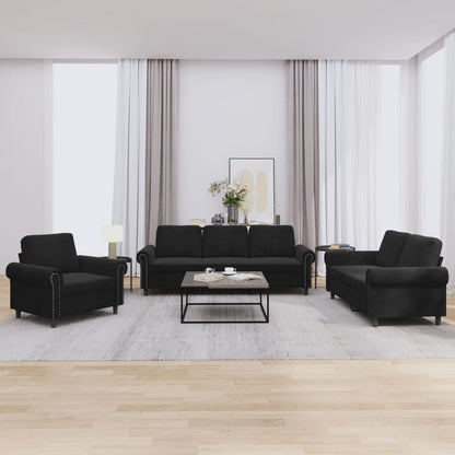Sofa Set Black Velvet, Metal, Textilene, Plywood Modern Sofa Set