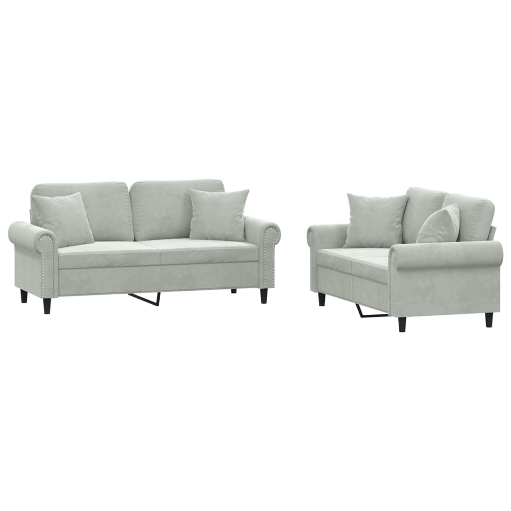 Sofa Set Light Grey Velvet, Metal, Plywood, PP Cotton 2-Seater