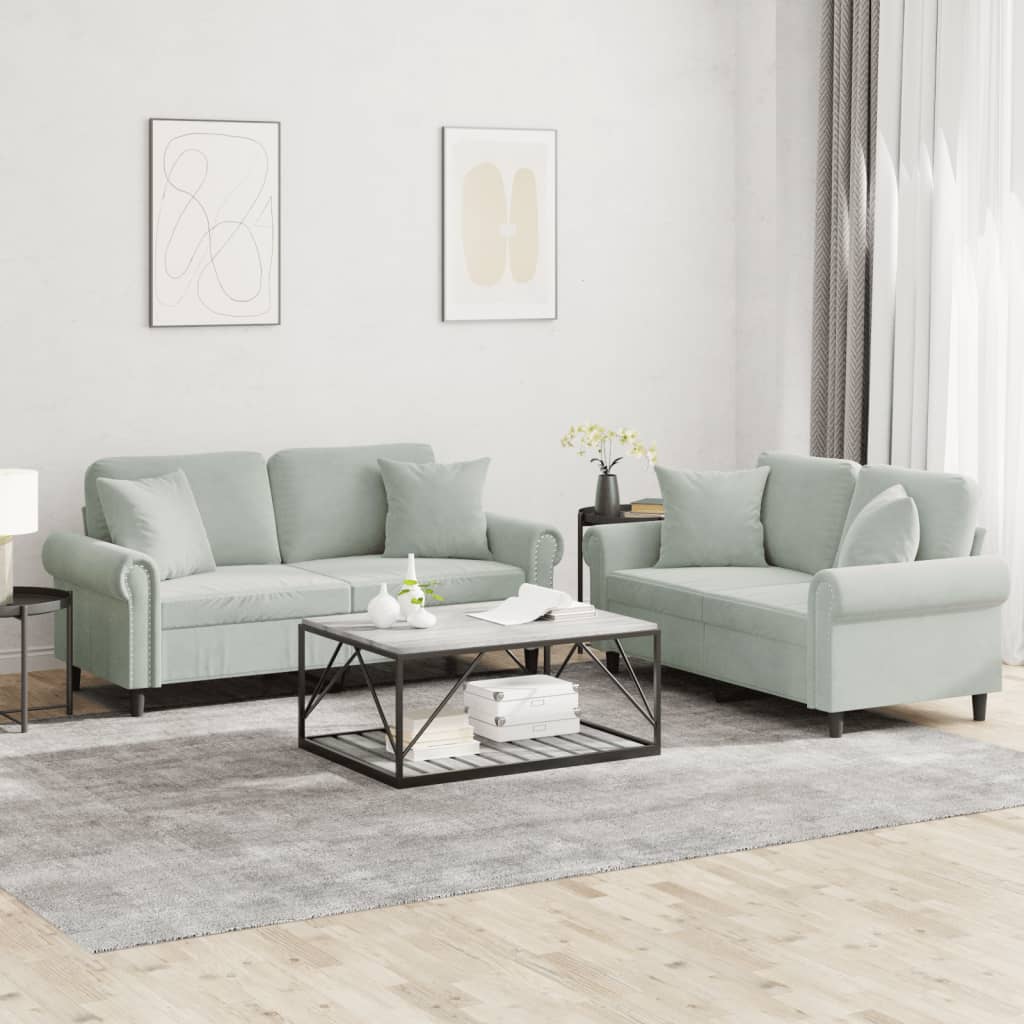 Sofa Set Light Grey Velvet, Metal, Plywood, PP Cotton 2-Seater