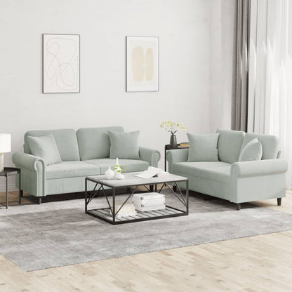 Sofa Set Light Grey Velvet, Metal, Plywood, PP Cotton 2-Seater