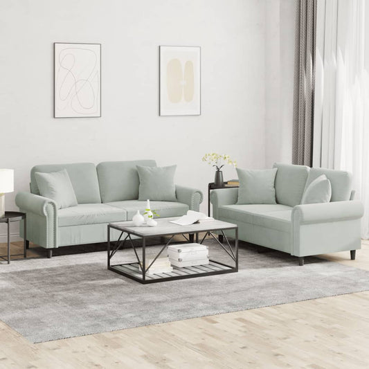 Sofa Set Light Grey Velvet, Metal, Plywood, PP Cotton 2-Seater