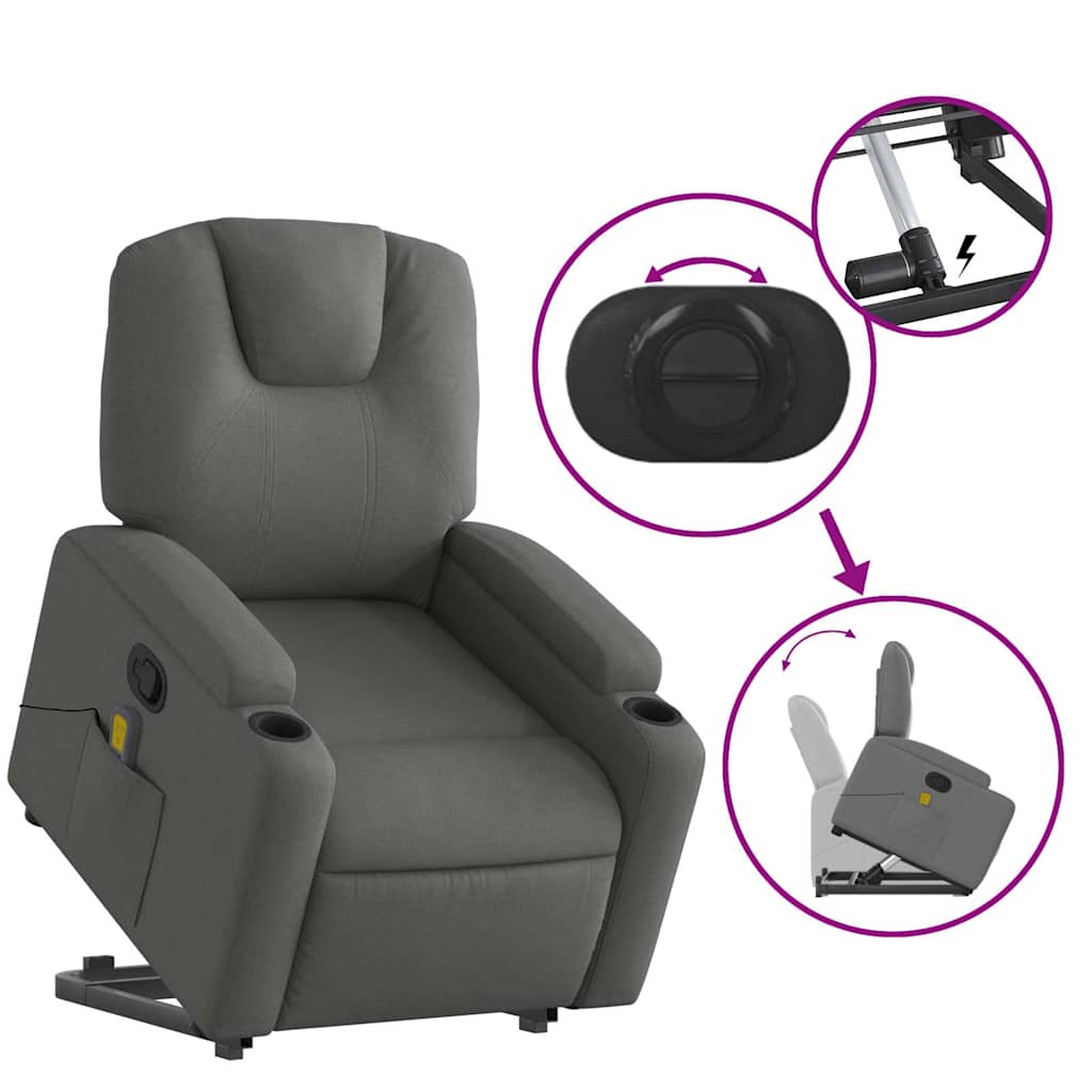 Stand up Massage Recliner Chair Dark Gray Fabric