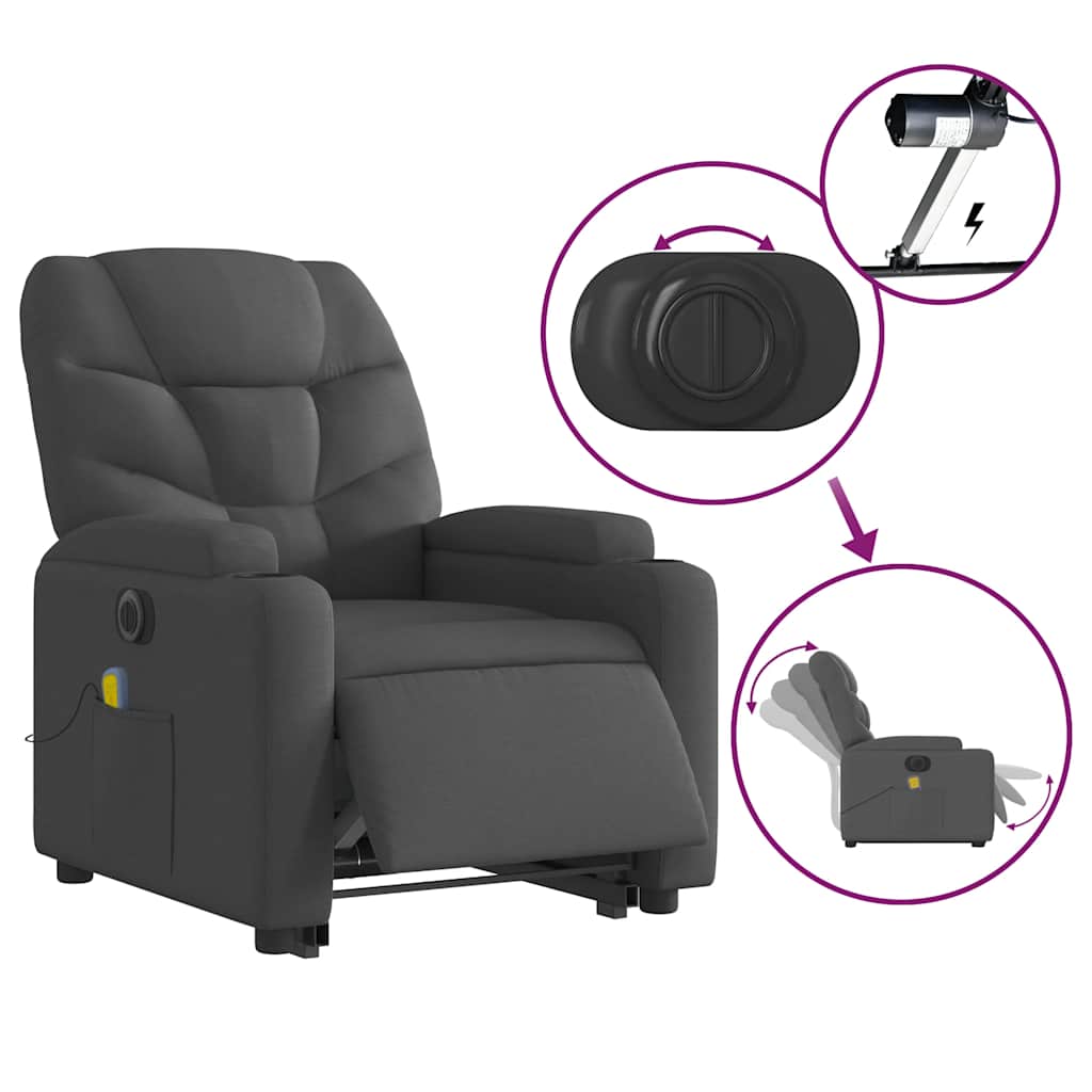 Electric Stand up Massage Recliner Chair Dark Gray Fabric