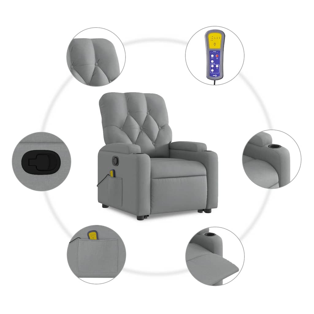 Stand up Massage Recliner Chair Light Gray Fabric