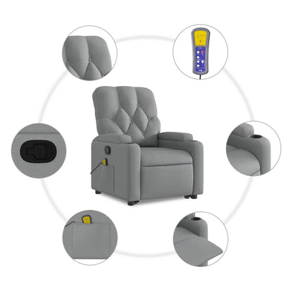 Stand up Massage Recliner Chair Light Gray Fabric