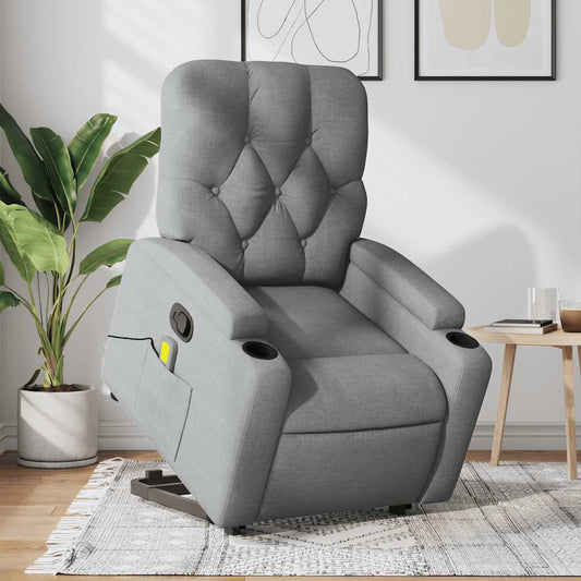 Stand up Massage Recliner Chair Light Gray Fabric