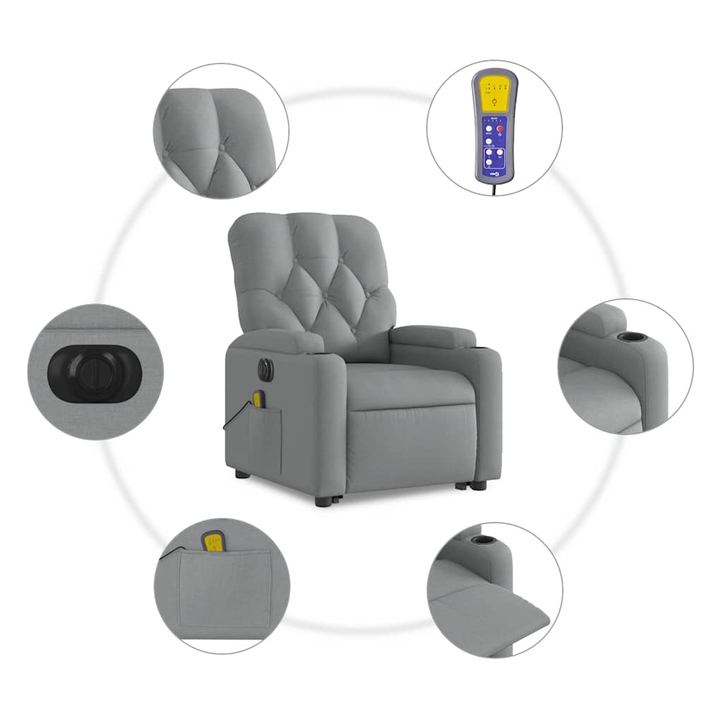 Electric Stand up Massage Recliner Chair Light Gray Fabric