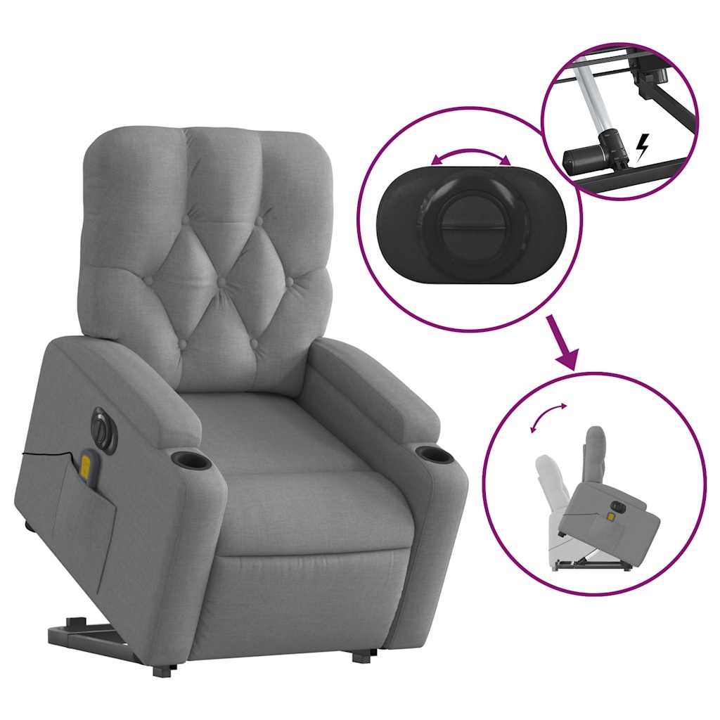 Electric Stand up Massage Recliner Chair Light Gray Fabric