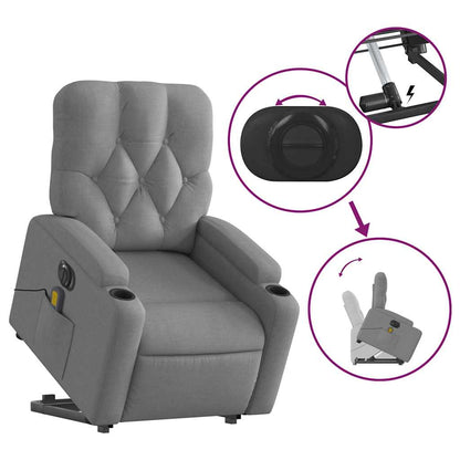 Electric Stand up Massage Recliner Chair Light Gray Fabric