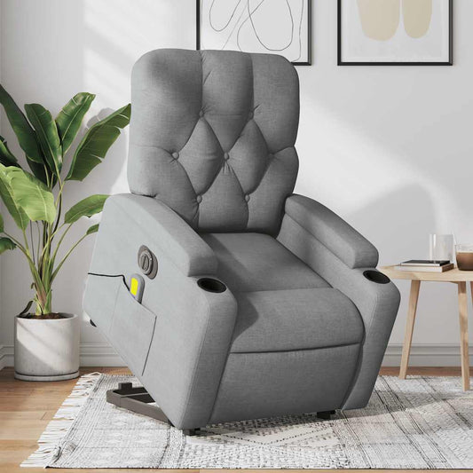 Electric Stand up Massage Recliner Chair Light Gray Fabric
