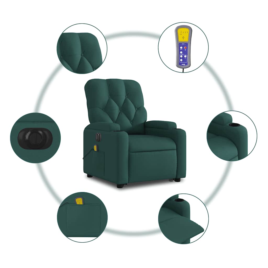 Electric Stand Up Massage Recliner Chair Dark green