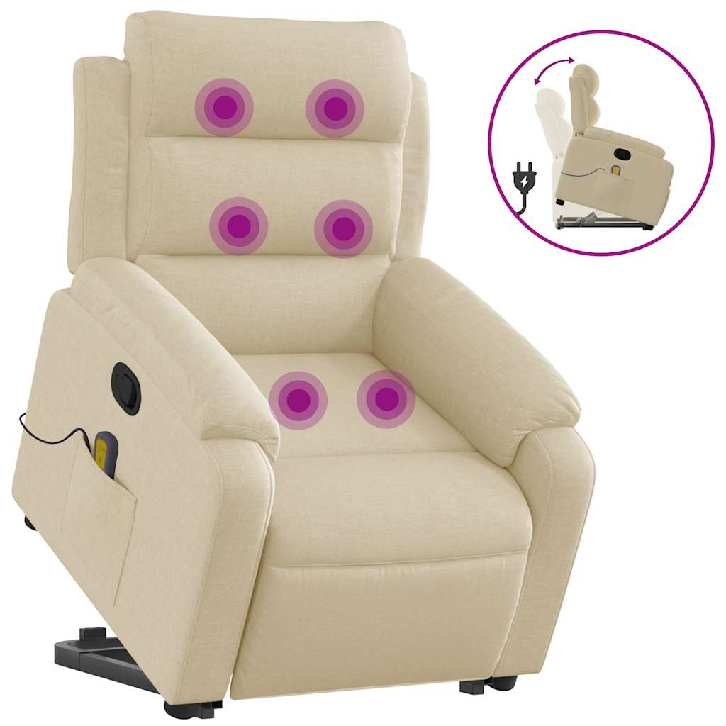 Stand Up Massage Recliner Chair Cream Polyester Medium