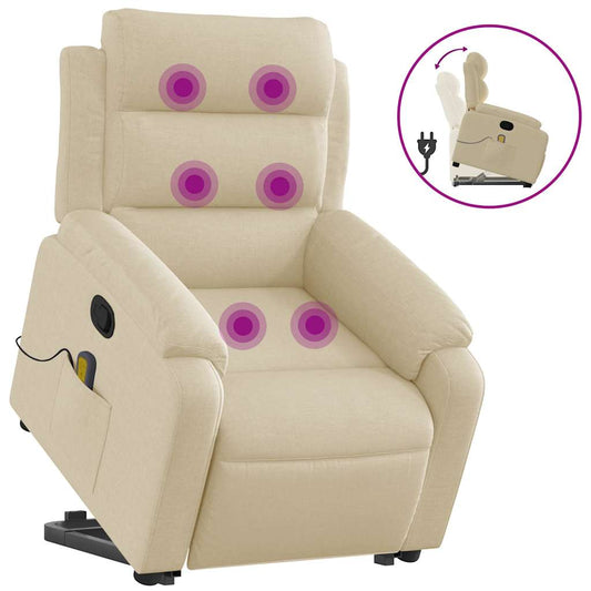 Stand Up Massage Recliner Chair Cream Polyester Medium