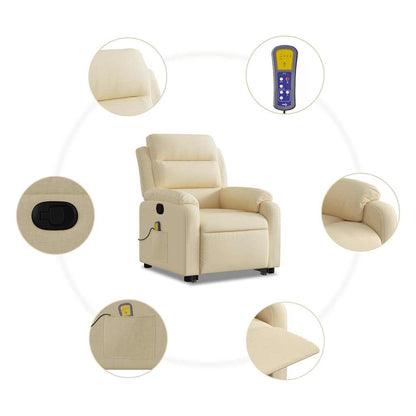 Stand Up Massage Recliner Chair Cream Polyester Medium