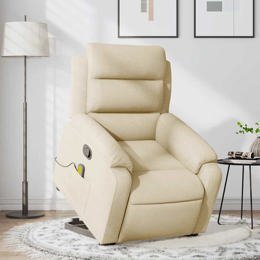 Stand Up Massage Recliner Chair Cream Polyester Medium