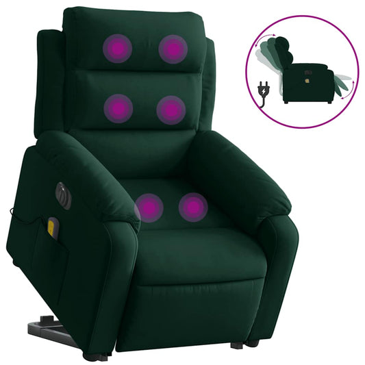 Electric Stand Up Massage Recliner Chair Dark Green Velvet Medium