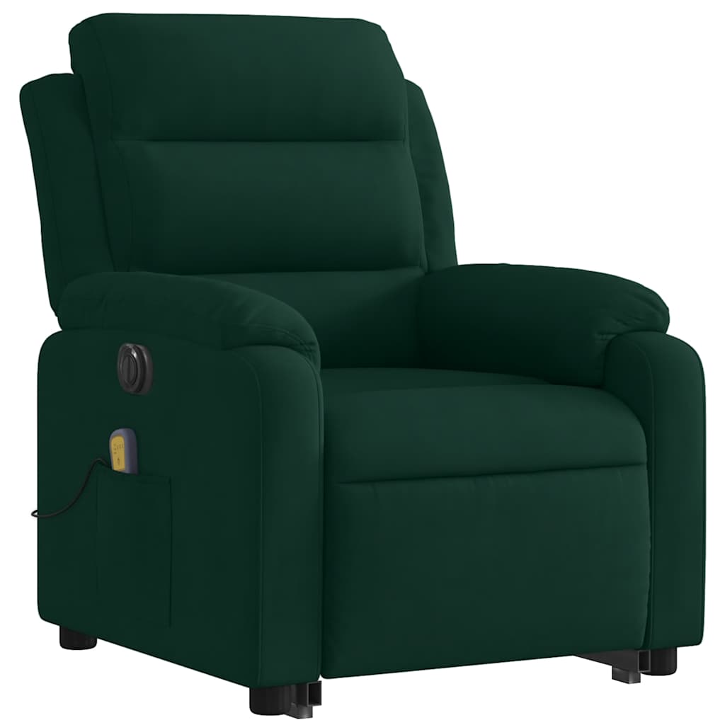 Electric Stand Up Massage Recliner Chair Dark Green Velvet Medium