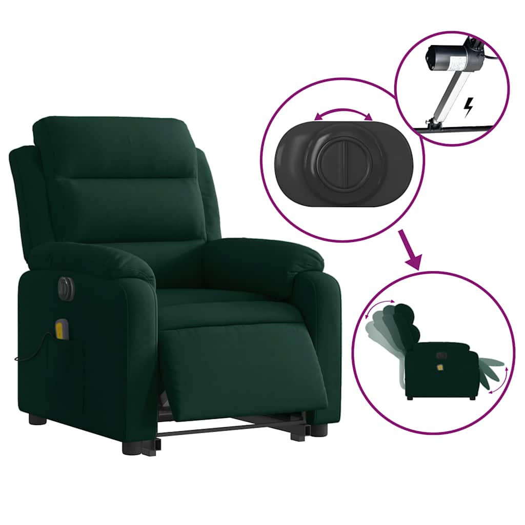 Electric Stand Up Massage Recliner Chair Dark Green Velvet Medium