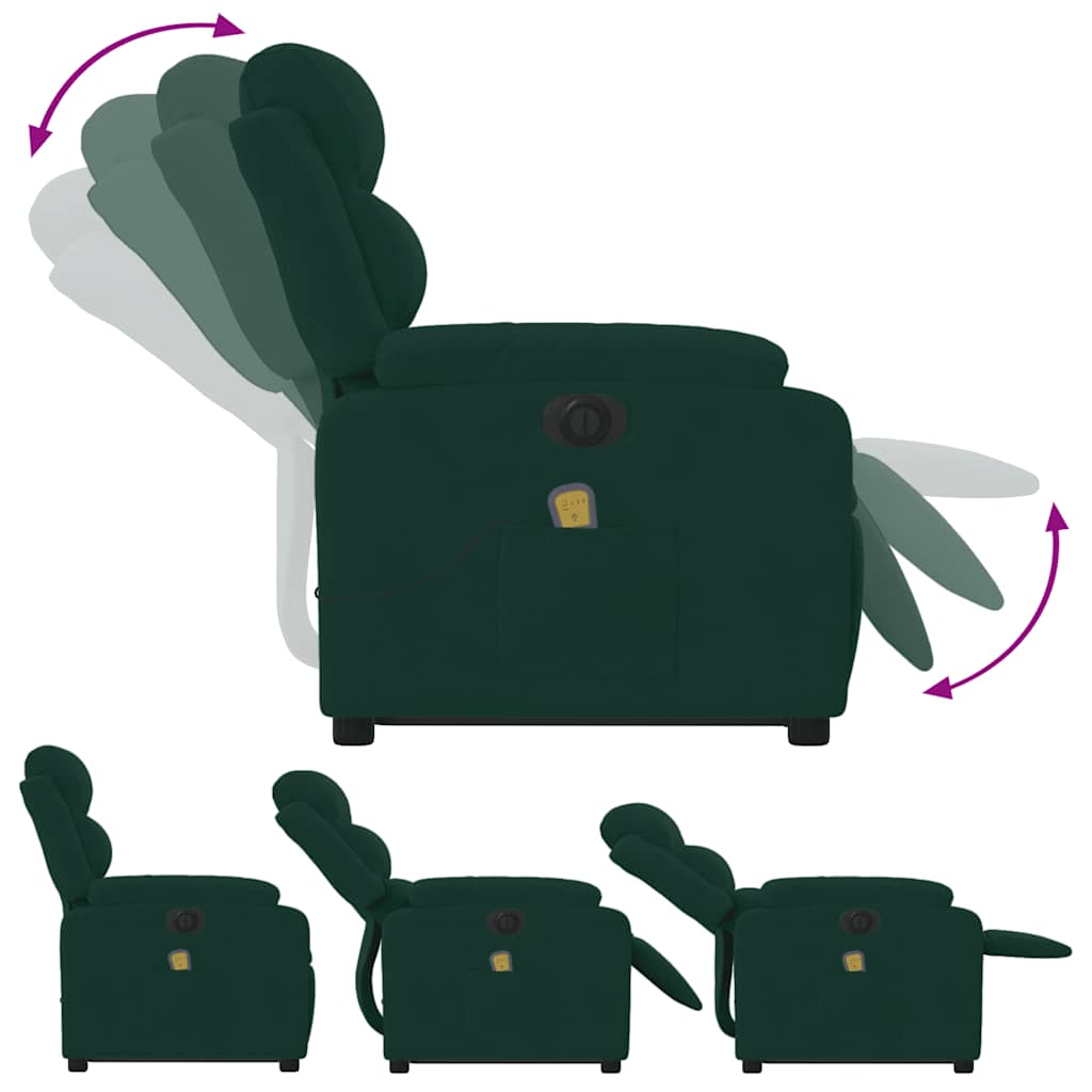 Electric Stand Up Massage Recliner Chair Dark Green Velvet Medium