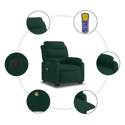 Electric Stand Up Massage Recliner Chair Dark Green Velvet Medium
