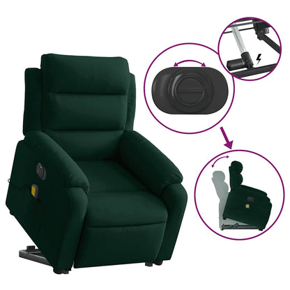 Electric Stand Up Massage Recliner Chair Dark Green Velvet Medium