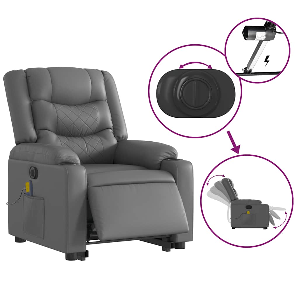 Electric Stand up Massage Recliner Chair Gray Faux Leather