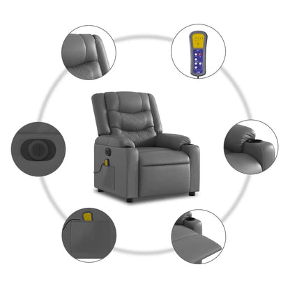 Electric Stand up Massage Recliner Chair Gray Faux Leather