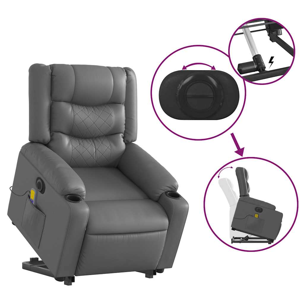 Electric Stand up Massage Recliner Chair Gray Faux Leather