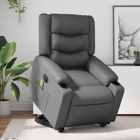 Electric Stand up Massage Recliner Chair Gray Faux Leather