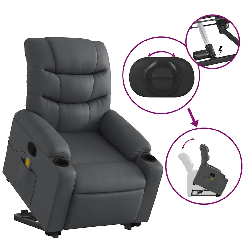 Stand up Massage Recliner Chair Gray Faux Leather