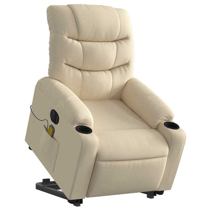Electric Stand Up Massage Recliner Chair Cream Polyester Standard