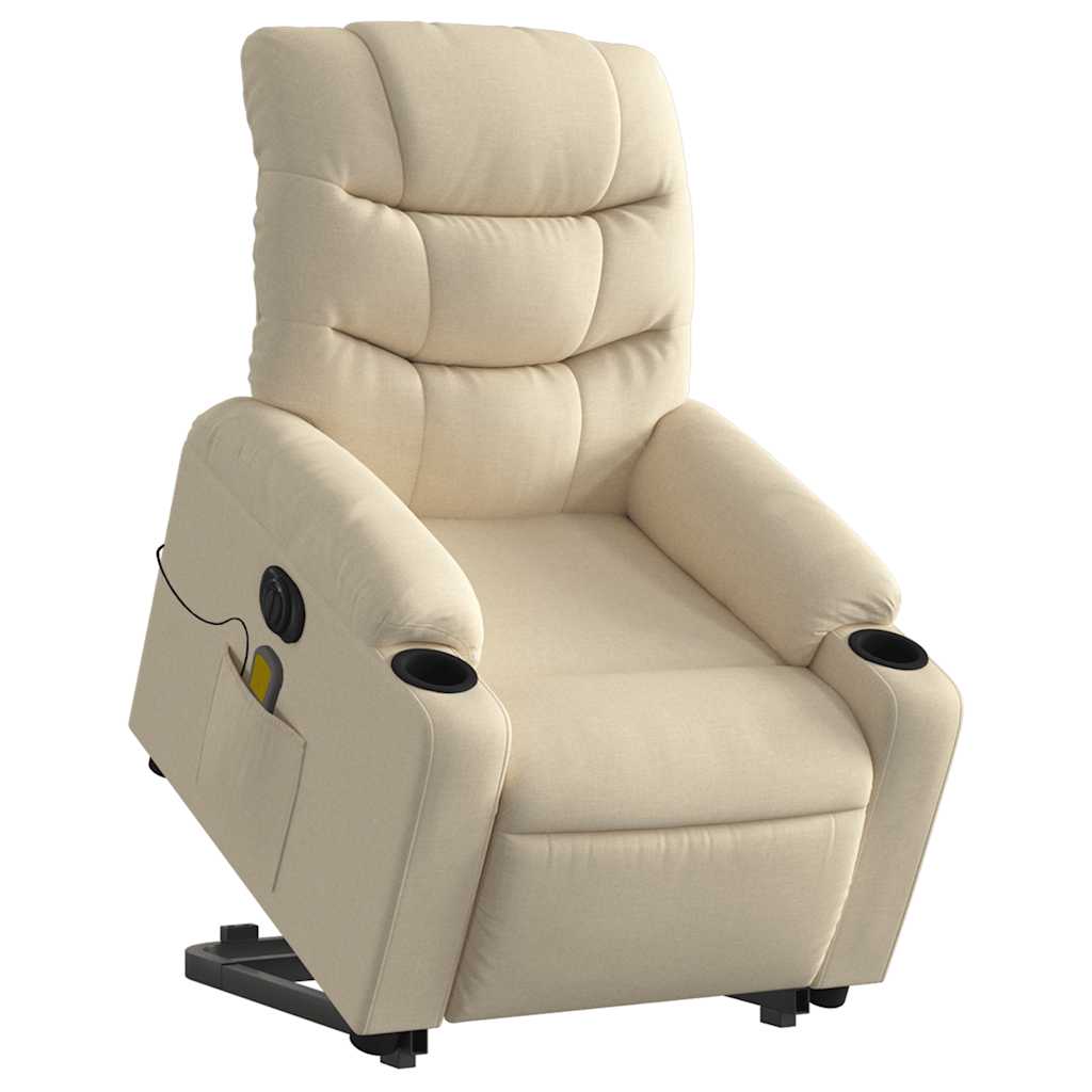 Electric Stand Up Massage Recliner Chair Cream Polyester Standard