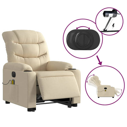 Electric Stand Up Massage Recliner Chair Cream Polyester Standard