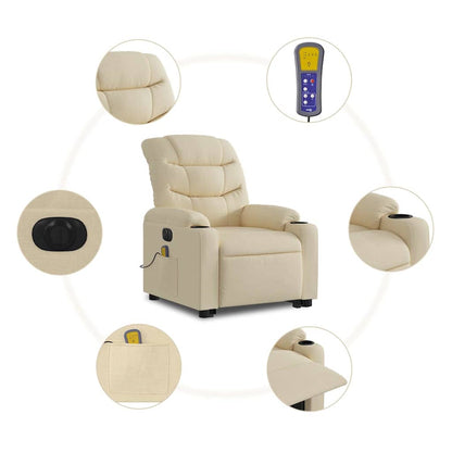 Electric Stand Up Massage Recliner Chair Cream Polyester Standard