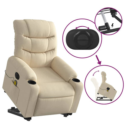 Electric Stand Up Massage Recliner Chair Cream Polyester Standard
