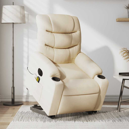 Electric Stand Up Massage Recliner Chair Cream Polyester Standard