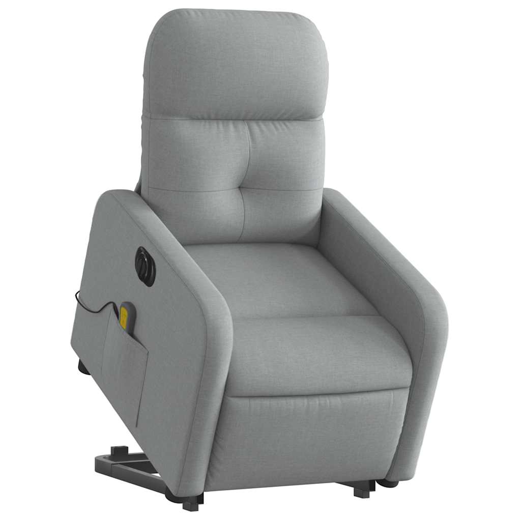 Electric Stand up Massage Recliner Chair Light Gray Fabric