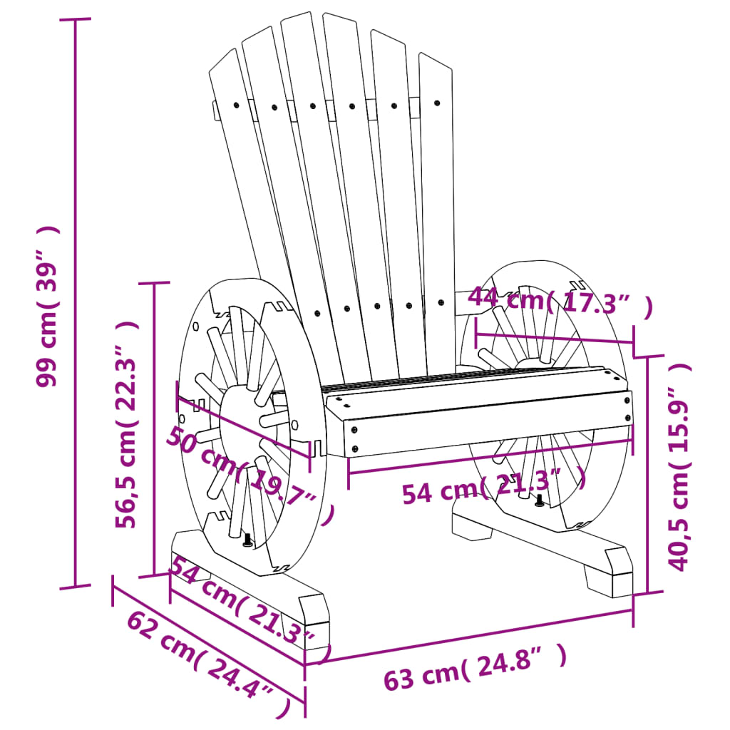 Garden Adirondack Chair Set of 4 Burnt look Solid fir wood